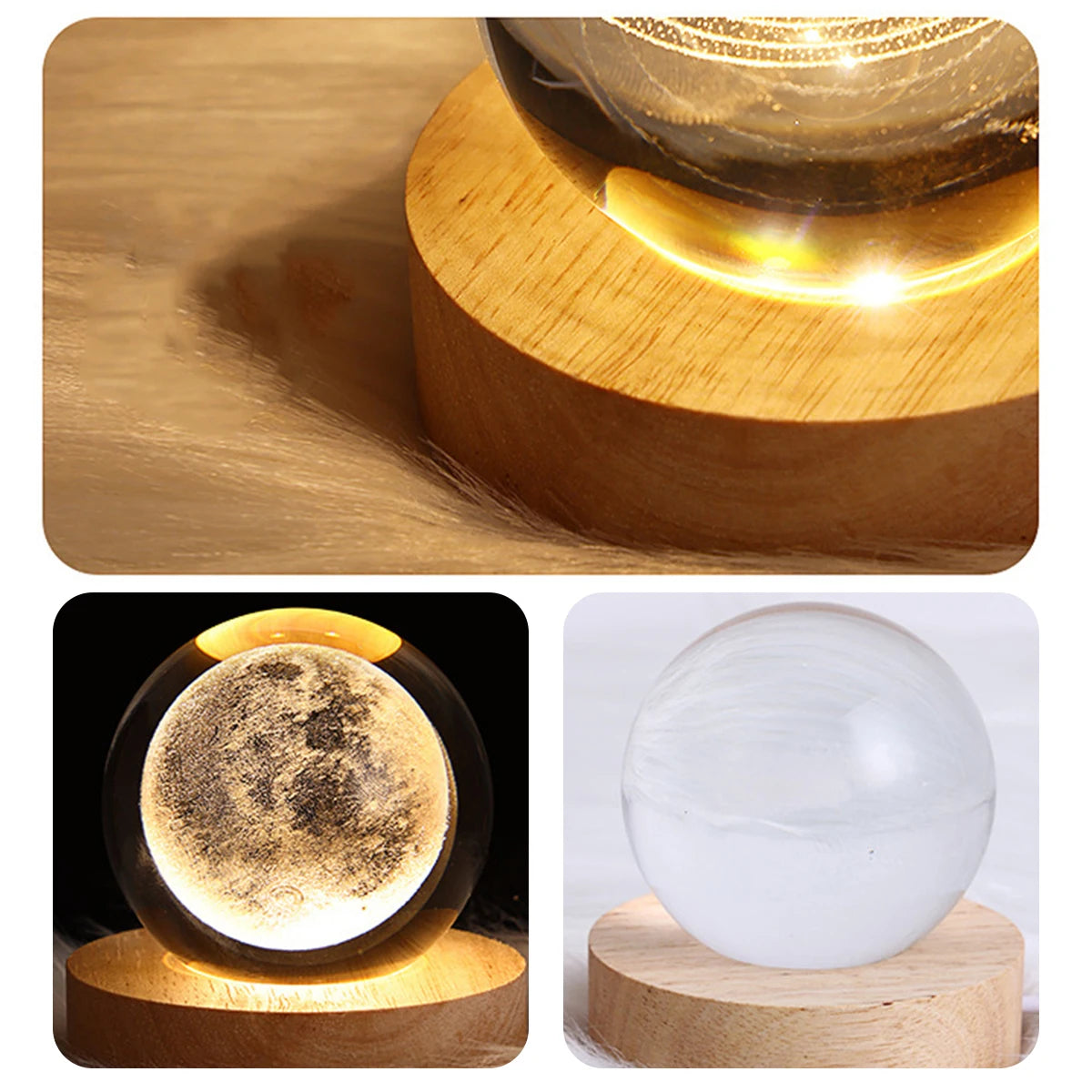 3D Crystal Ball LED Night Light Glowing Planetary Galaxy Lamp for Home Bedrom Desk Creative Decor Gift Planet Moon Bedside Lamp