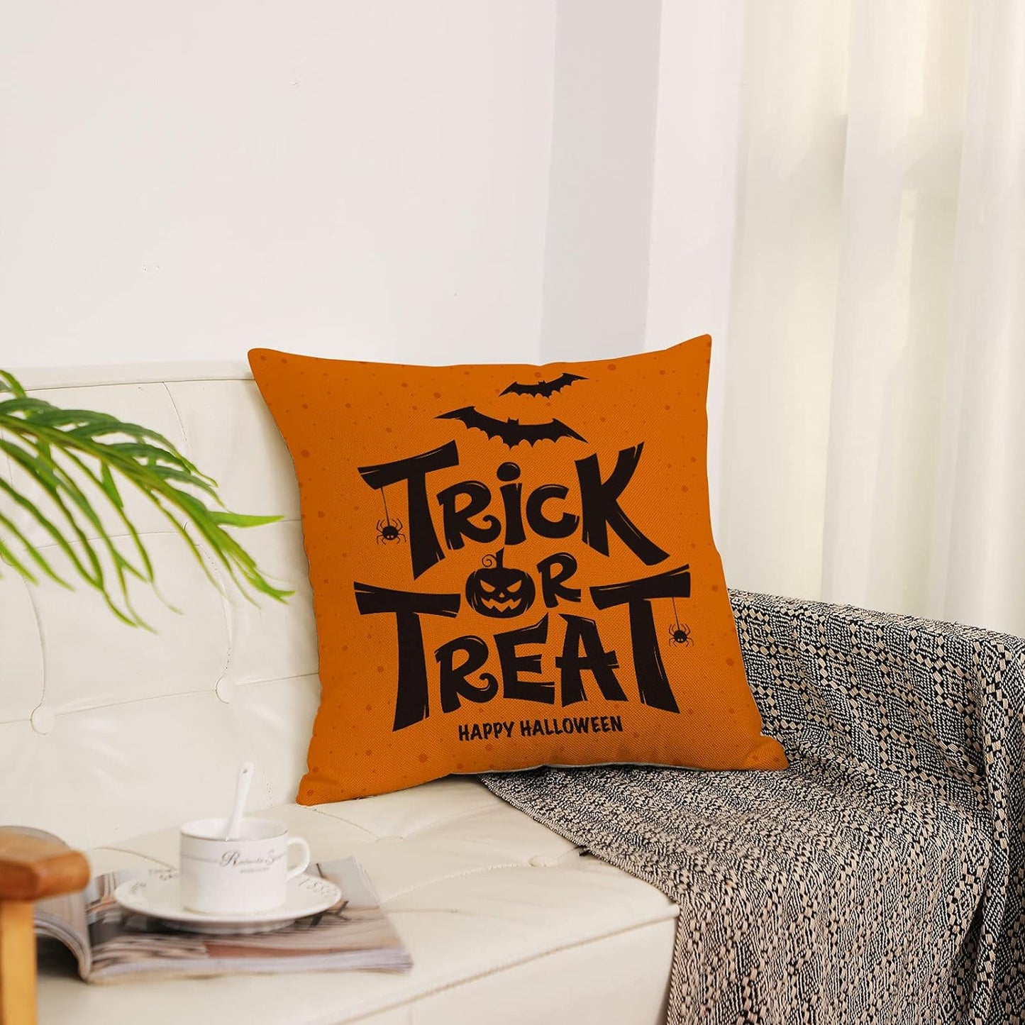 Halloween Decor Pillow Covers 16X16 Set of 4 Halloween Fall Black Decorative Throw Pillows Scary Pumpkin Bats Pillow Cases Home Outdoor Sofa Couch Cushion Covers for Halloween Decorations (16 by 16)