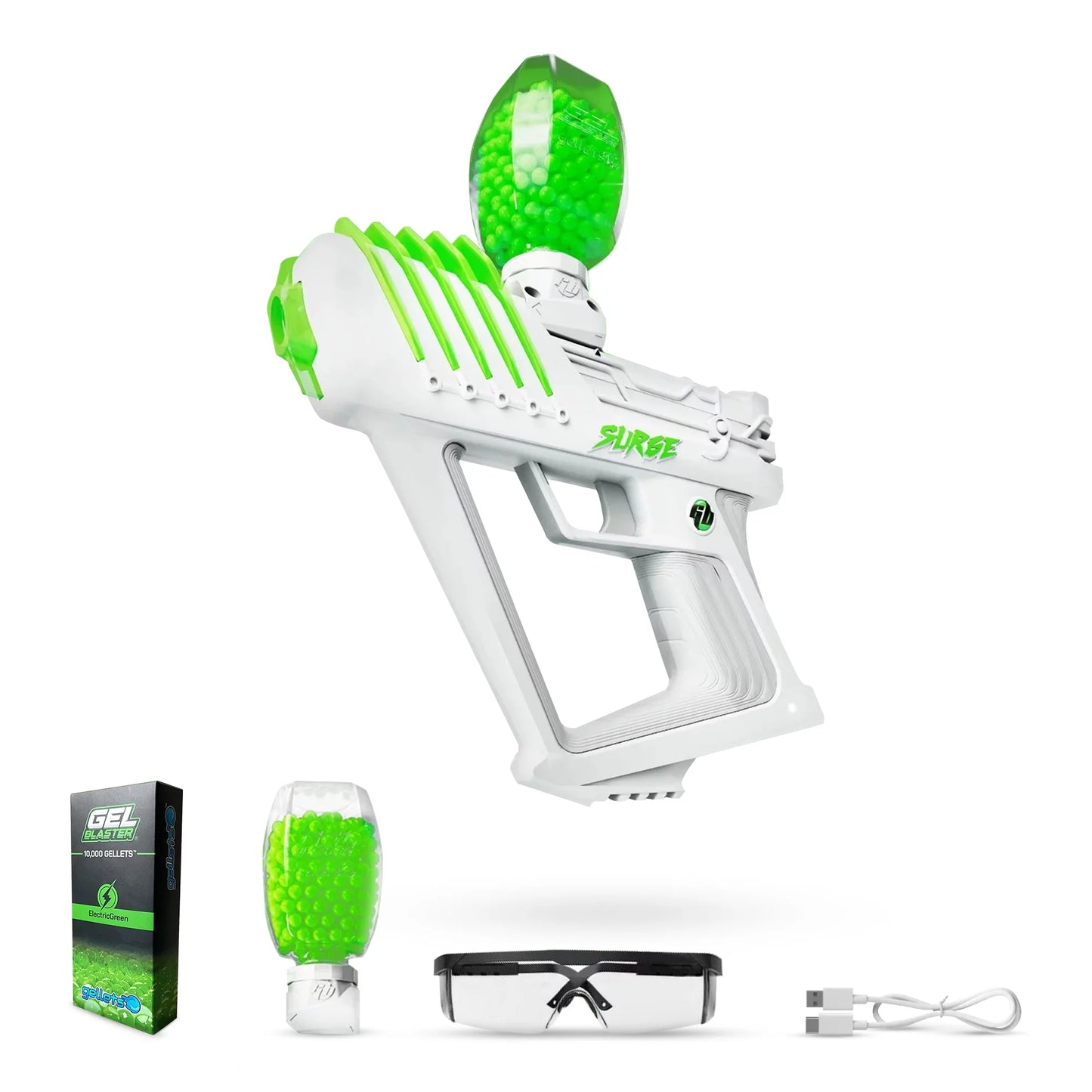 SURGE 1.5, Electric Green, Water-Based Gellet Blaster with 10,000 Electric Green Gellet Pack