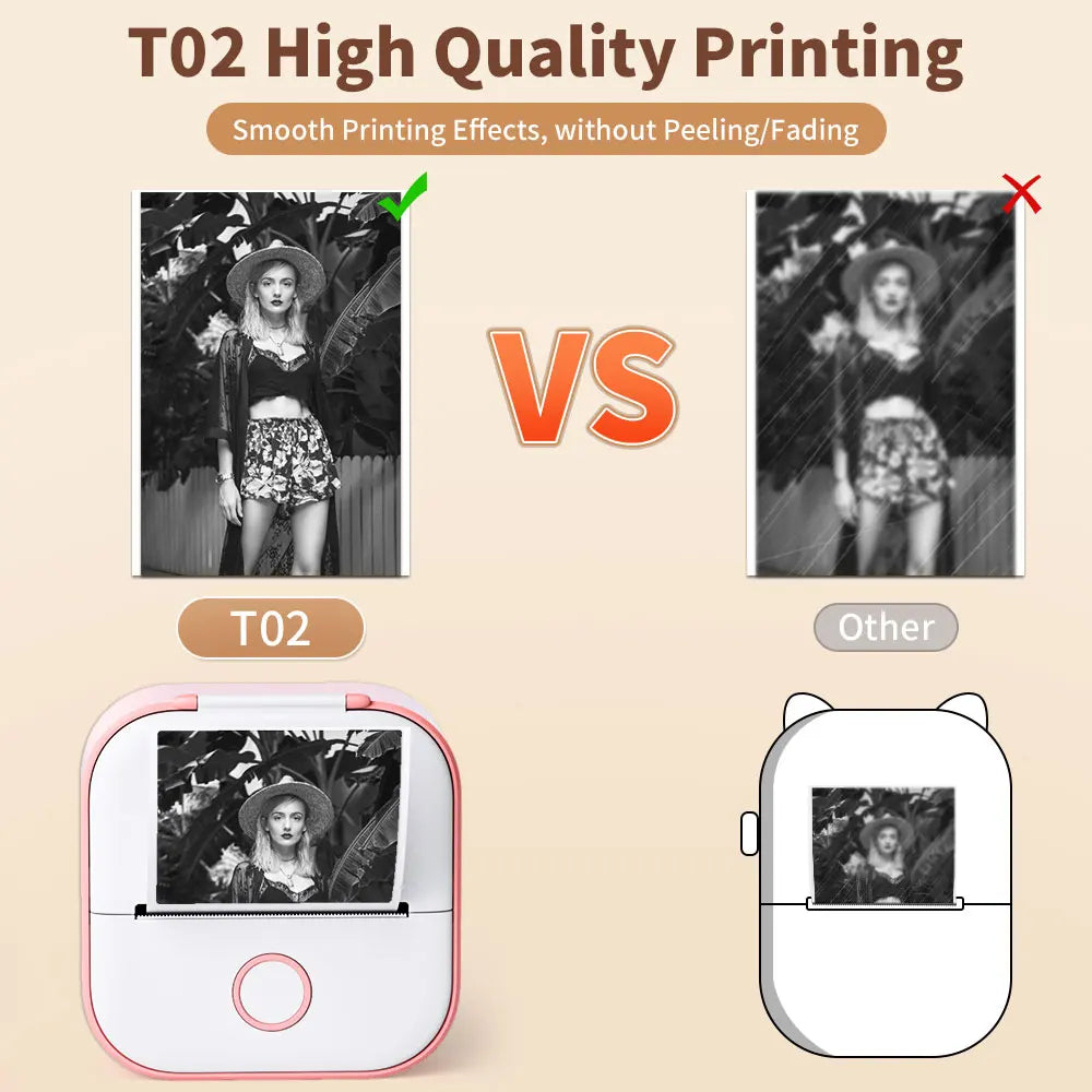 Portable Mini Thermal Printer T02 Mini Pocket Label Printer DIY Self-Adhesive Sticker Label Machine Various Label Paper