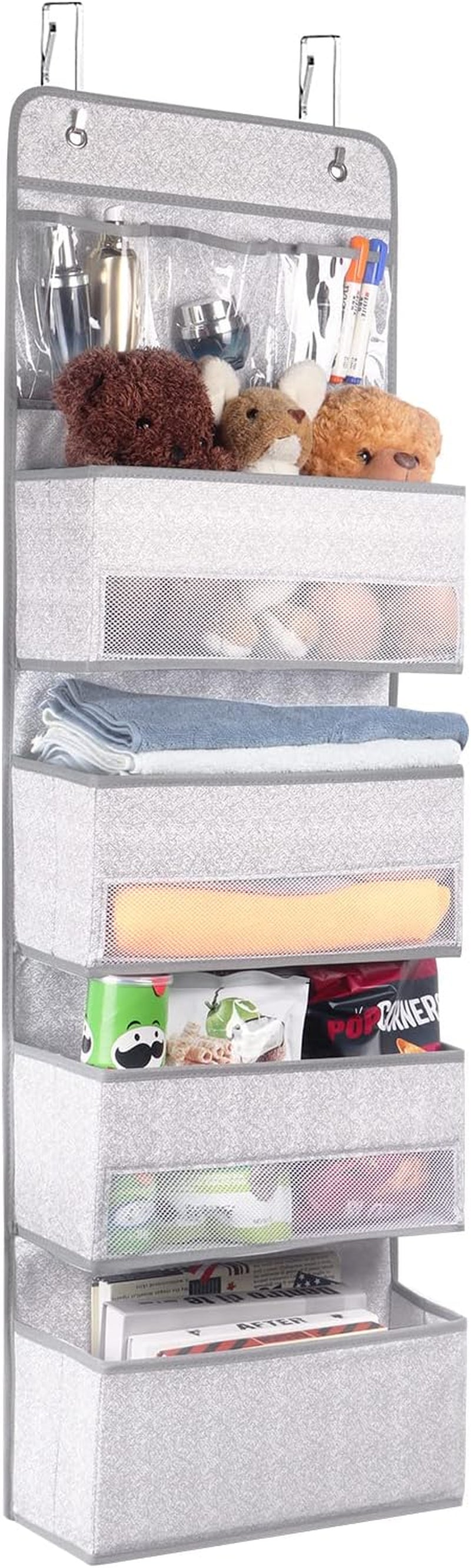 Door Hanging Organizer Nursery Closet Cabinet over the Door Organizer with 4 Large Pockets and 3 Small PVC Pockets Door Storage for Cosmetics, Toys and Sundries