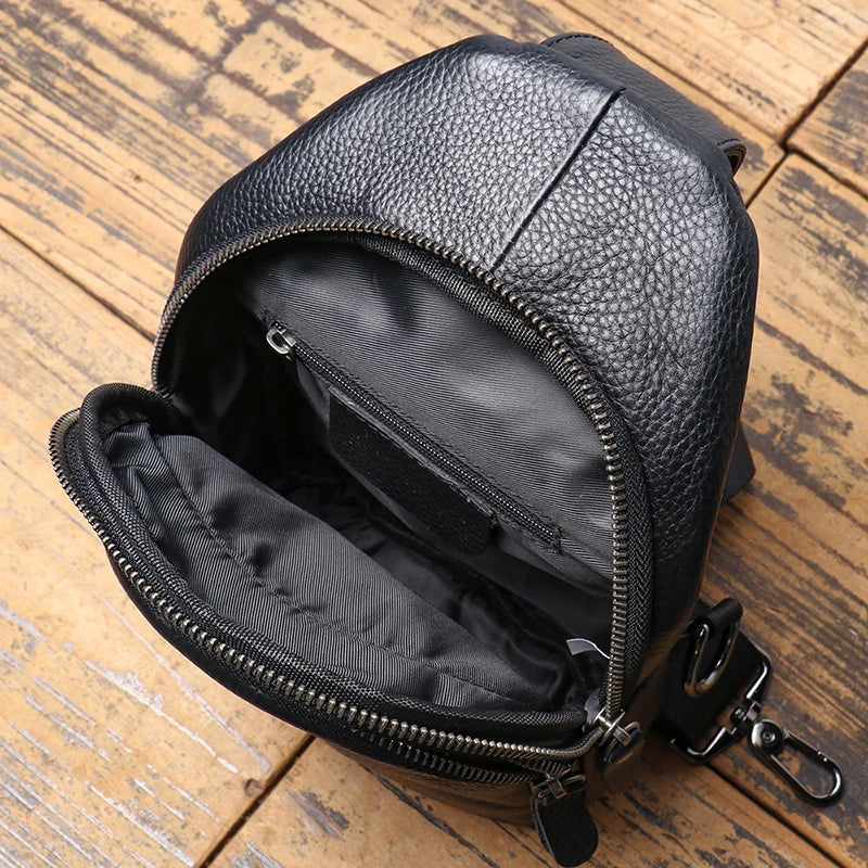 Men'S Chest Bag Casual Fashion Crossbody Head Layer Cowhide Cell Phone Pouch Bag Outdoor Sports Men'S Bag