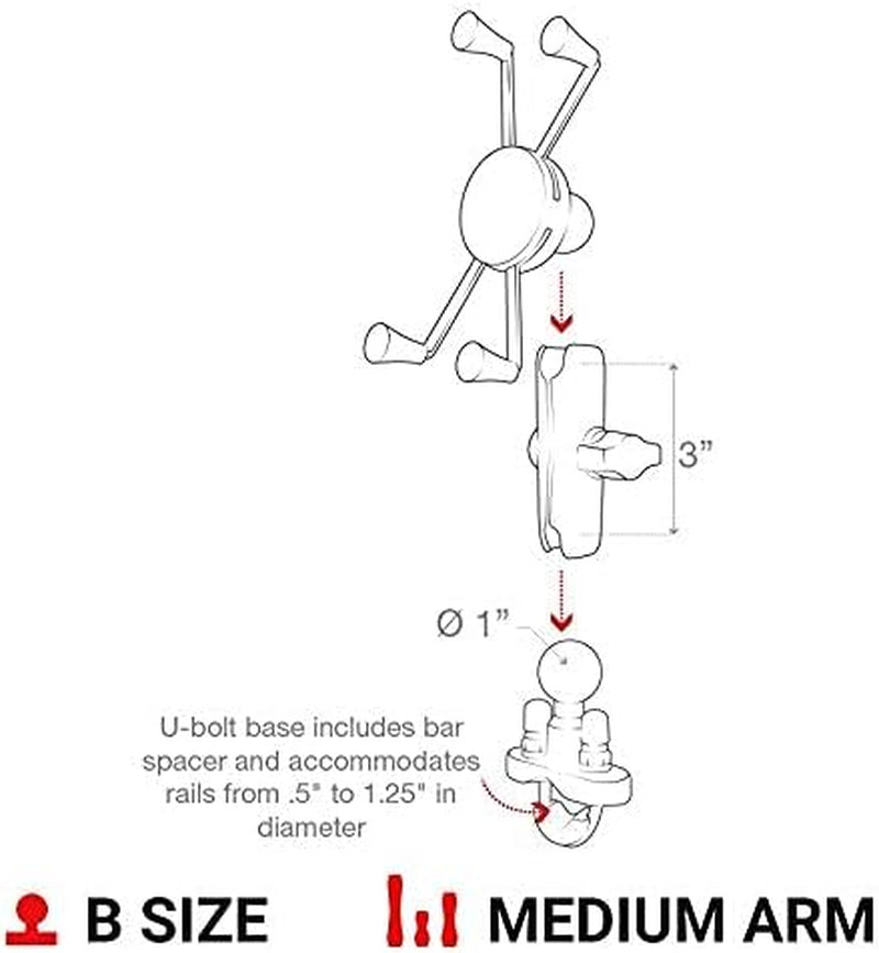 X-Grip Large Phone Mount with Handlebar U-Bolt Base RAM-B-149Z-UN10U with Medium Arm for Motorcycle, ATV/UTV, Bike
